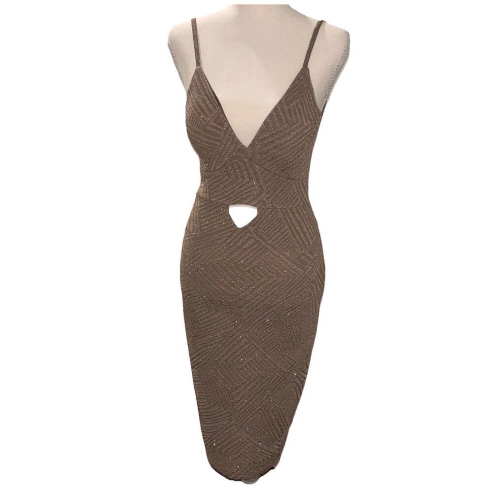 Privy Gold Mesh Padded Sequin Bodycon Keyhole Dress Party Cocktail Sleeveless XS